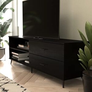 Flash Furniture Nelson 65" Mid Century Modern Stand for up to 60" TV's with Adjustable Shelf and Storage Drawers, Black