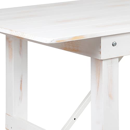 Flash Furniture HERCULES Series 8' x 40" Antique Rustic White Folding Farm Table and Four Bench Set