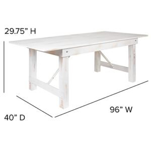 Flash Furniture HERCULES Series 8' x 40" Antique Rustic White Folding Farm Table and Four Bench Set