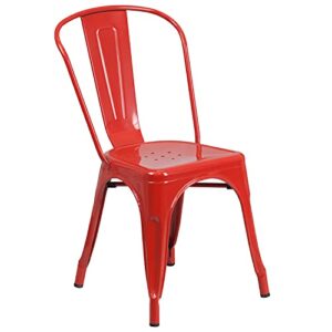 Flash Furniture Commercial Grade 30" Round Red Metal Indoor-Outdoor Table Set with 2 Cafe Chairs