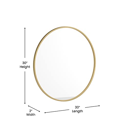 Flash Furniture Julianne Metal Framed Wall Large Accent Mirror for Bathroom, Vanity, Entryway, Dining, Living Room, 30" Round, Gold