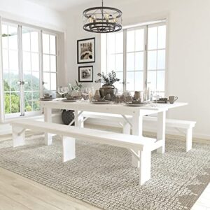 flash furniture hercules series 8′ x 40″ antique rustic white folding farm table and two bench set