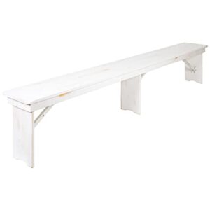 Flash Furniture HERCULES Series 8' x 40" Antique Rustic White Folding Farm Table and Two Bench Set