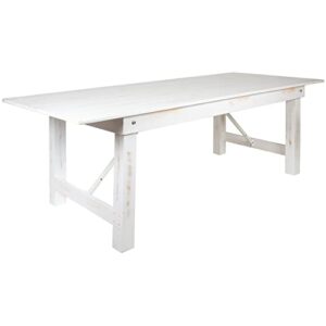 Flash Furniture HERCULES Series 8' x 40" Antique Rustic White Folding Farm Table and Two Bench Set