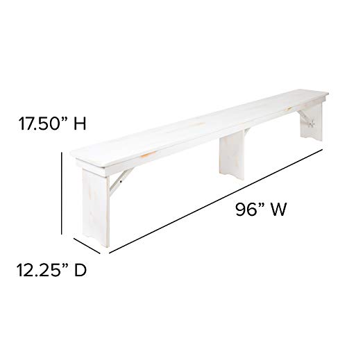 Flash Furniture HERCULES Series 8' x 40" Antique Rustic White Folding Farm Table and Two Bench Set