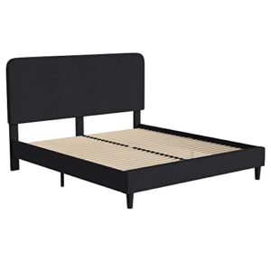 flash furniture addison platform bed – charcoal fabric upholstery – king – headboard with rounded edges – wood slat support – no box spring or foundation needed