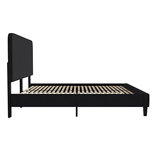Flash Furniture Addison Platform Bed - Charcoal Fabric Upholstery - King - Headboard with Rounded Edges - Wood Slat Support - No Box Spring or Foundation Needed