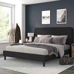Flash Furniture Addison Platform Bed - Charcoal Fabric Upholstery - King - Headboard with Rounded Edges - Wood Slat Support - No Box Spring or Foundation Needed