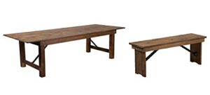 flash furniture hercules series 9′ x 40″ rectangular antique rustic solid pine folding farm table & hercules 40″ x 12″ antique rustic,solid pine folding farm bench