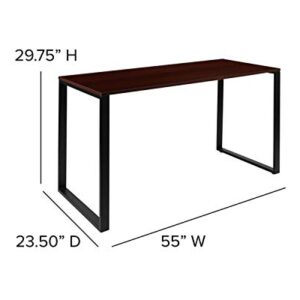 Flash Furniture Modern Commercial Grade Desk Industrial Style Computer Desk Sturdy Home Office Desk - 55" Length (Mahogany)