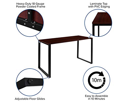 Flash Furniture Modern Commercial Grade Desk Industrial Style Computer Desk Sturdy Home Office Desk - 55" Length (Mahogany)