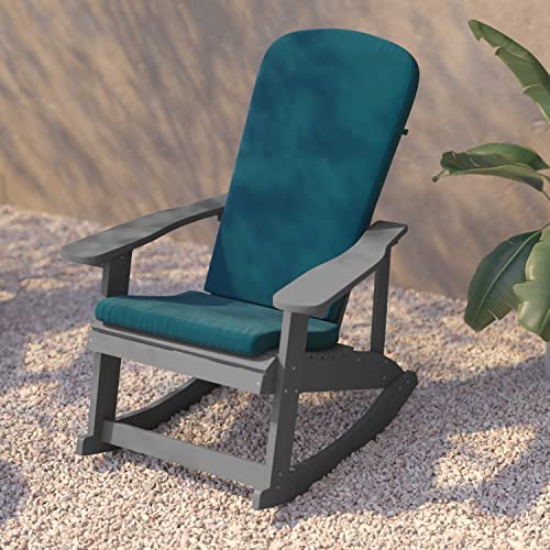 Flash Furniture Savannah Rocking Adirondack Chairs Poly Resin Frame All-Weather Cushions-Indoor/Outdoor Use, Set of 2, Gray/Teal