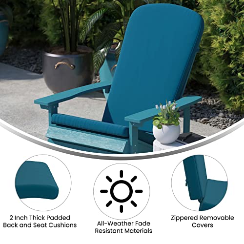 Flash Furniture Savannah Rocking Adirondack Chairs Poly Resin Frame All-Weather Cushions-Indoor/Outdoor Use, Set of 2, Gray/Teal