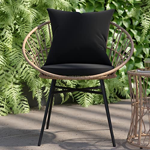 Flash Furniture TW-VN017-18-TAN-BK-GG Devon 3-Piece Indoor/Outdoor Bistro Set, Papasan Style Rattan Rope Chairs, Glass Top Side Table & Cushions, Tan/Black