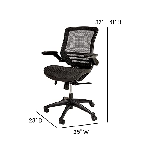 Flash Furniture Mid-Back Transparent Black Mesh Executive Swivel Office Chair with Black Frame and Flip-Up Arms