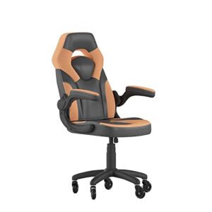 flash furniture x10 gaming chair racing office computer pc adjustable chair with flip-up arms and transparent roller wheels, orange/black leathersoft
