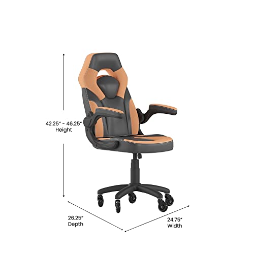 Flash Furniture X10 Gaming Chair Racing Office Computer PC Adjustable Chair with Flip-up Arms and Transparent Roller Wheels, Orange/Black LeatherSoft