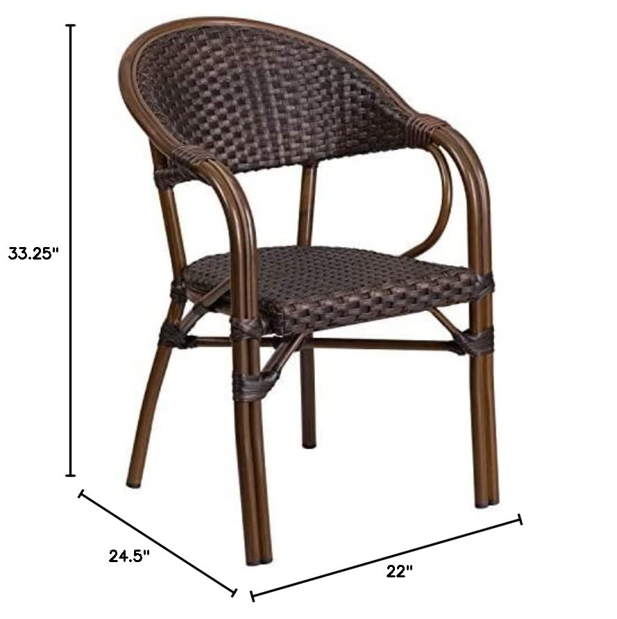 Flash Furniture 3 Pk. Milano Series Dark Brown Rattan Restaurant Patio Chair with Red Bamboo-Aluminum Frame