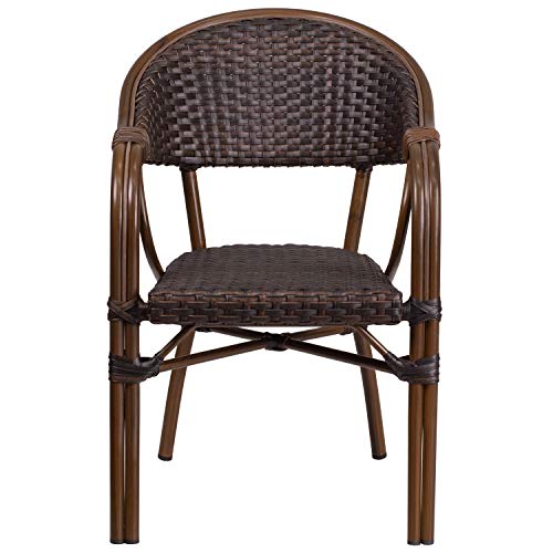 Flash Furniture 3 Pk. Milano Series Dark Brown Rattan Restaurant Patio Chair with Red Bamboo-Aluminum Frame