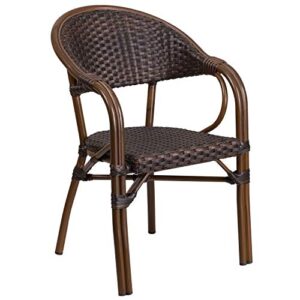 Flash Furniture 3 Pk. Milano Series Dark Brown Rattan Restaurant Patio Chair with Red Bamboo-Aluminum Frame