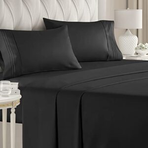 queen size sheet set – breathable & cooling sheets – hotel luxury bed sheets – extra soft – deep pockets – easy fit – 4 piece set – wrinkle free – comfy – black bed sheets – queens sheets – 4 pc