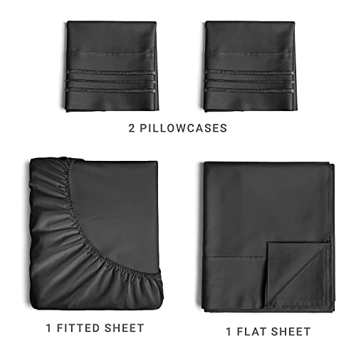 Queen Size Sheet Set - Breathable & Cooling Sheets - Hotel Luxury Bed Sheets - Extra Soft - Deep Pockets - Easy Fit - 4 Piece Set - Wrinkle Free - Comfy - Black Bed Sheets - Queens Sheets – 4 PC