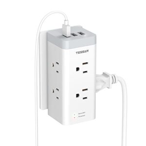 multi plug outlet extender with usb, tessan surge protector outlet with 3 usb wall charger, 1050j multiple outlet expander with 6 electrical outlet for home, dorm room essentials