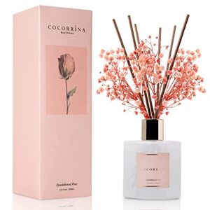 cocorrína premium reed diffuser set with preserved baby’s breath & cotton stick sandalwood rose | 6.7oz scent fragrance oil diffuser for bedroom bathroom living room home décor