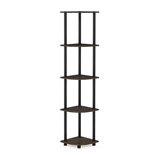 Furinno Turn-N-Tube 5 Tier Corner Display Rack Multipurpose Shelving Unit, 1-Pack, Dark Brown Grain/Black