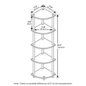 Furinno Turn-N-Tube 5 Tier Corner Display Rack Multipurpose Shelving Unit, 1-Pack, Dark Brown Grain/Black