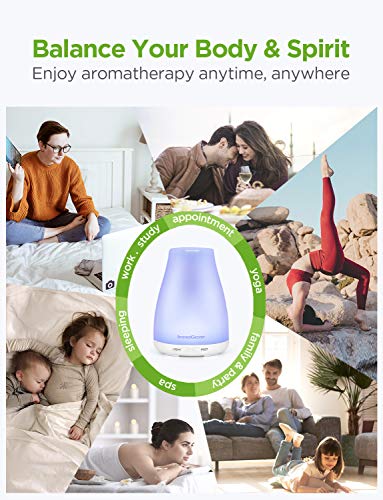 InnoGear Essential Oil Diffuser, Upgraded Diffusers for Essential Oils Aromatherapy Diffuser Cool Mist Humidifier with 7 Colors Lights 2 Mist Mode Waterless Auto Off for Home Office Room, Basic White