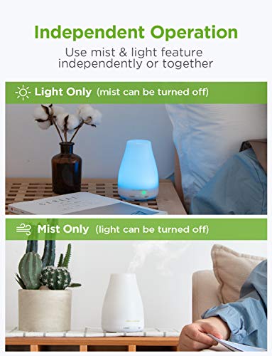 InnoGear Essential Oil Diffuser, Upgraded Diffusers for Essential Oils Aromatherapy Diffuser Cool Mist Humidifier with 7 Colors Lights 2 Mist Mode Waterless Auto Off for Home Office Room, Basic White