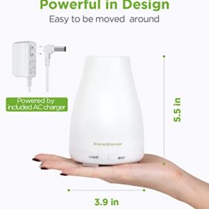 InnoGear Essential Oil Diffuser, Upgraded Diffusers for Essential Oils Aromatherapy Diffuser Cool Mist Humidifier with 7 Colors Lights 2 Mist Mode Waterless Auto Off for Home Office Room, Basic White