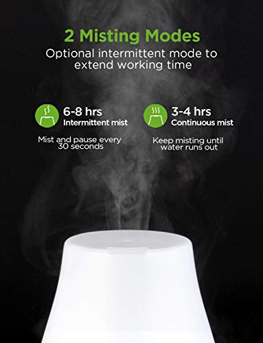 InnoGear Essential Oil Diffuser, Upgraded Diffusers for Essential Oils Aromatherapy Diffuser Cool Mist Humidifier with 7 Colors Lights 2 Mist Mode Waterless Auto Off for Home Office Room, Basic White