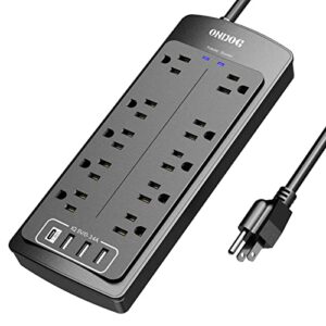 power strip surge protector – 6 ft extension cord with 10 outlets and 4 usb ports for for home, office, dorm essentials, 2700 joules, etl listed (black)