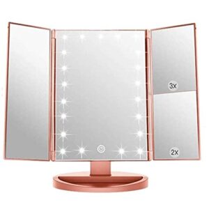 Infitrans 3 Folds Lighted Vanity Makeup Mirror,1X/2X/3X Magnification, 21 LED Bright Table Mirror with Touch Screen,180 Adjustable Rotation,Portable Travel Cosmetic Mirror