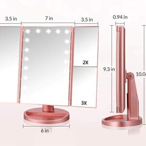 Infitrans 3 Folds Lighted Vanity Makeup Mirror,1X/2X/3X Magnification, 21 LED Bright Table Mirror with Touch Screen,180 Adjustable Rotation,Portable Travel Cosmetic Mirror