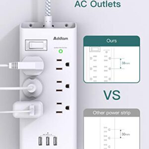 Addtam Power Strip Surge Protector 6 Outlets and 3 USB Ports 5Ft Long Extension Cord, Flat Plug Overload Surge Protection Outlet Strip, Wall Mount for Home, Office and Dorm