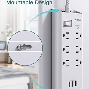 Addtam Power Strip Surge Protector 6 Outlets and 3 USB Ports 5Ft Long Extension Cord, Flat Plug Overload Surge Protection Outlet Strip, Wall Mount for Home, Office and Dorm