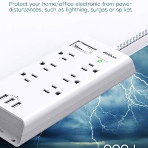 Addtam Power Strip Surge Protector 6 Outlets and 3 USB Ports 5Ft Long Extension Cord, Flat Plug Overload Surge Protection Outlet Strip, Wall Mount for Home, Office and Dorm