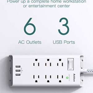 Addtam Power Strip Surge Protector 6 Outlets and 3 USB Ports 5Ft Long Extension Cord, Flat Plug Overload Surge Protection Outlet Strip, Wall Mount for Home, Office and Dorm