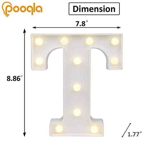 Pooqla LED Marquee Letter Lights Sign, Light Up Alphabet Letter for Home Party Wedding Decoration T