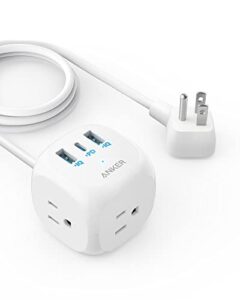 anker 20w usb c power strip, 321 power strip with 3 outlets and usb c charging for iphone 14/13 series, 5 ft extension cord, power delivery,for dorm rooms,home office, cruise ship travel, tuv listed