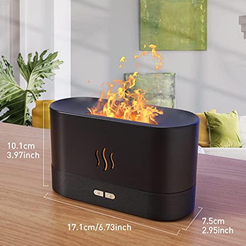 Colorful Flame Air Aroma Diffuser Humidifier, Upgraded 7 Flame Colors Noiseless Essential Oil Diffuser for Home,Office,Yoga with Auto-Off Protection 180ml (8Hours Black)