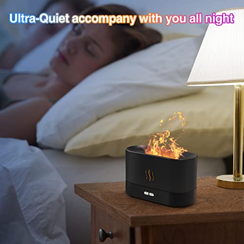 Colorful Flame Air Aroma Diffuser Humidifier, Upgraded 7 Flame Colors Noiseless Essential Oil Diffuser for Home,Office,Yoga with Auto-Off Protection 180ml (8Hours Black)