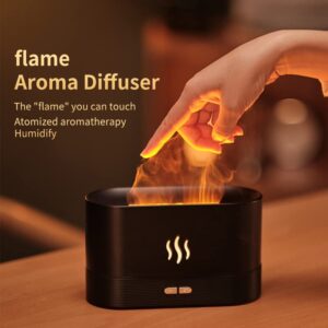 Colorful Flame Air Aroma Diffuser Humidifier, Upgraded 7 Flame Colors Noiseless Essential Oil Diffuser for Home,Office,Yoga with Auto-Off Protection 180ml (8Hours Black)