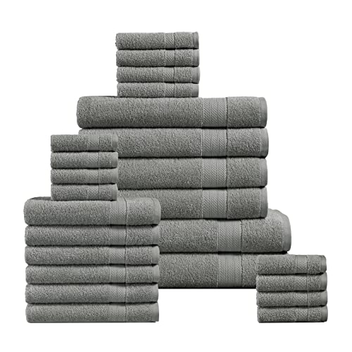 Space Grey Bath Towels for Bathroom Set - 100% Cotton 24 PC Towels Set, Highly Absorbent Bathroom Towel Set, 2 Oversize Bath Sheets, 4 Gray Bath Towels, 6 Hand Towels, 8 Wash Cloths,4 Fingertip Towels