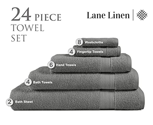 Space Grey Bath Towels for Bathroom Set - 100% Cotton 24 PC Towels Set, Highly Absorbent Bathroom Towel Set, 2 Oversize Bath Sheets, 4 Gray Bath Towels, 6 Hand Towels, 8 Wash Cloths,4 Fingertip Towels