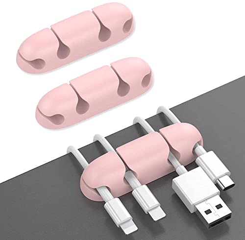 AhaStyle 3 Pack Cord Holders for Desk, Strong Adhesive Cord Keeper Cable Clips Organnizer for Organizing USB Cable/Power Cord/Wire Home Office and Car(Pink)