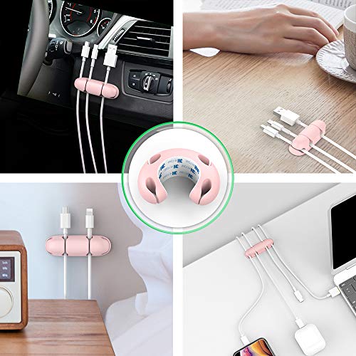 AhaStyle 3 Pack Cord Holders for Desk, Strong Adhesive Cord Keeper Cable Clips Organnizer for Organizing USB Cable/Power Cord/Wire Home Office and Car(Pink)